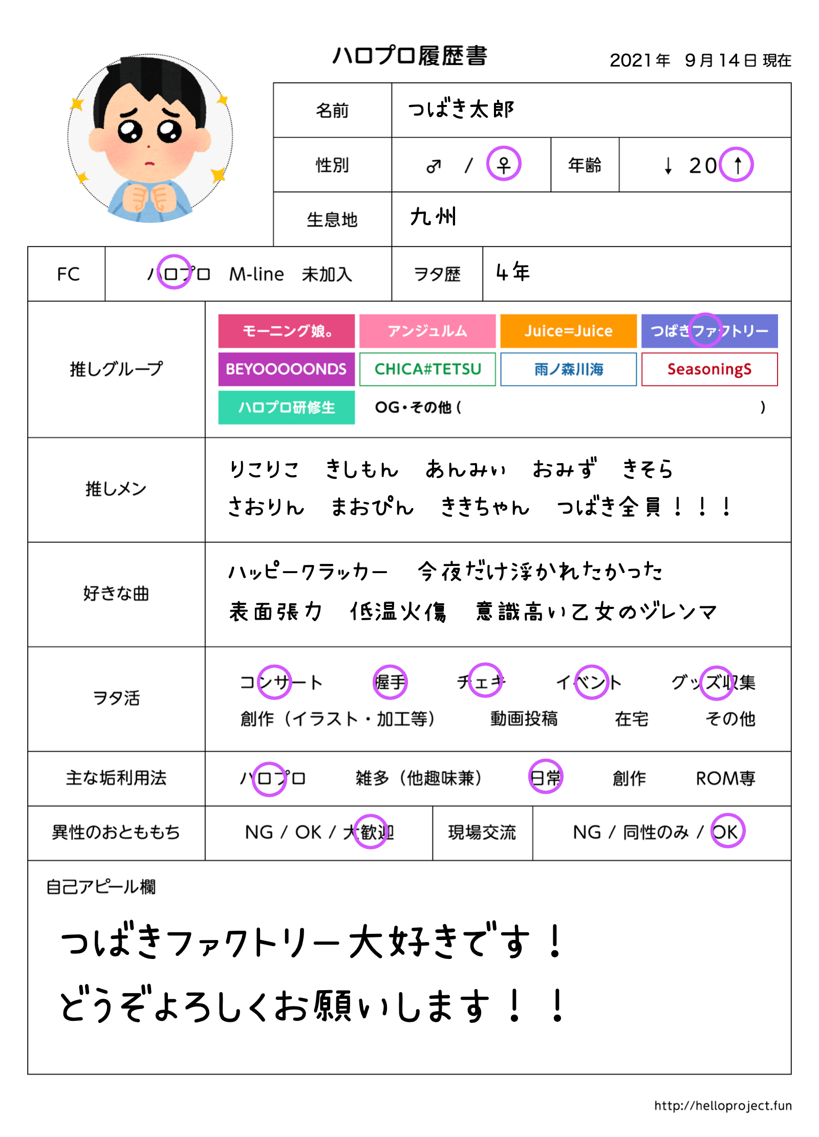 ハロプロ履歴書作例